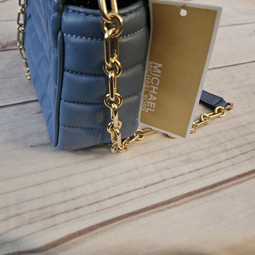 Michael KorsTribeca Large Convertible Chain Shoulder Bag French blue New - Picture 6 of 11